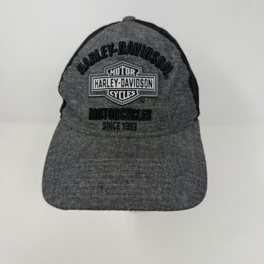 Harley Davidson Motorcycles New Era 39Thirty Mesh Hat Gray Black Flex Size M-L